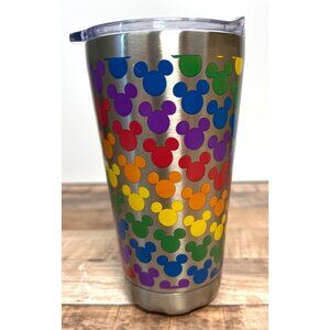 Stainless Steel Tumbler With Rainbow Pride Disney Design & Clear Plastic Lid 16